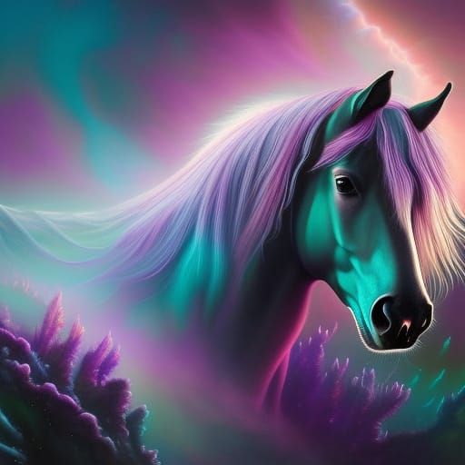 Bioluminescent Spirit Horse Digital Painting