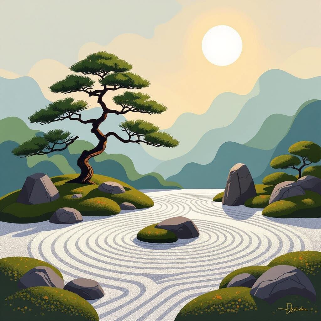 Zen Garden in Color Field Abstract Style