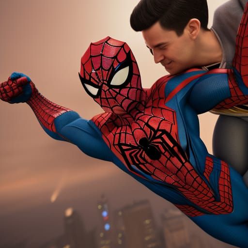 Spider-Man and Batman Hug: Detailed Matte Painting