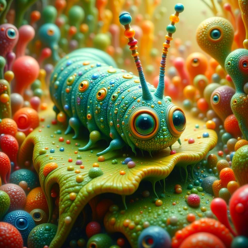 Surreal Caterpillar on a Giant Leaf