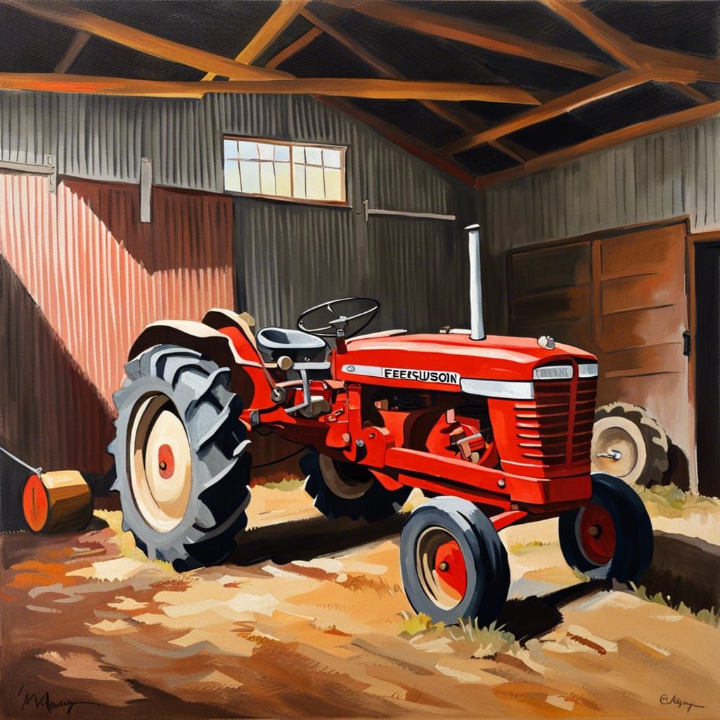A red Massey Ferguson tractor