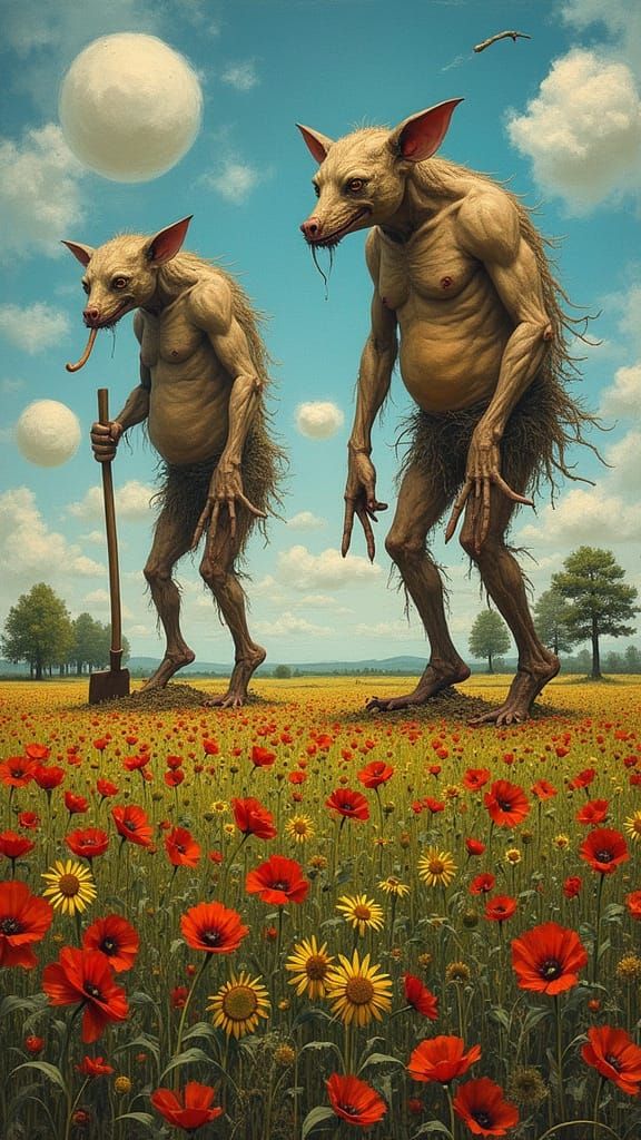 Art Brut Landscape with Giant Figures in Dürer Style