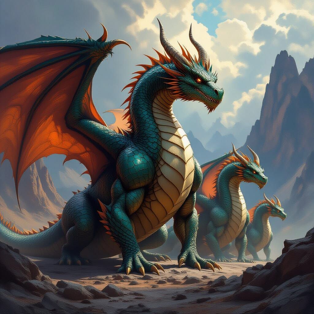 Mythological Dragon Horde in Boris Vallejo Fantasy Style