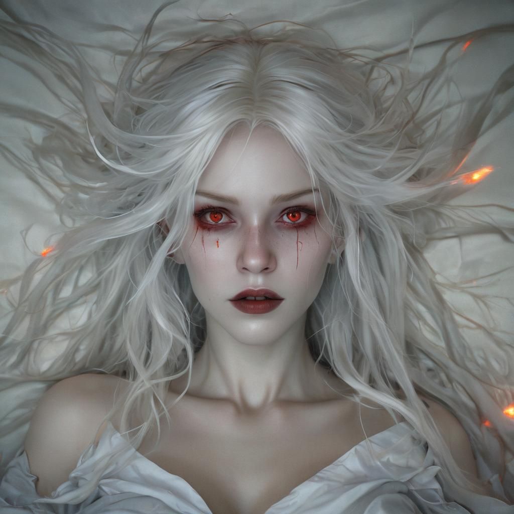 Demon Woman with Glowing Eyes in Dark Fantasy Style