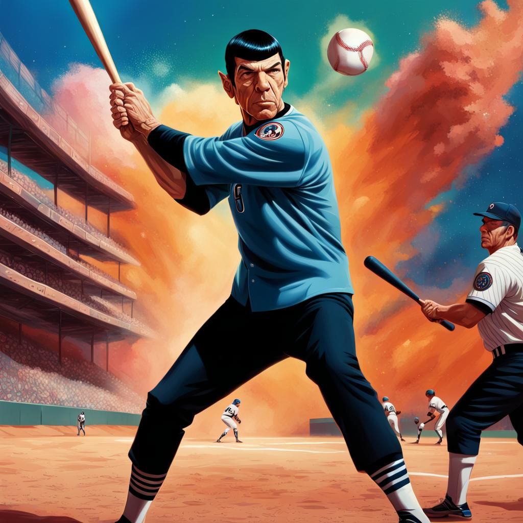 Spock at Intergalactic Baseball Game: Hyperrealistic Art
