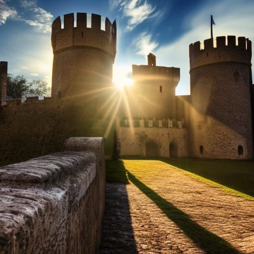 Sunlit Medieval Castle: Detailed Professional Photography