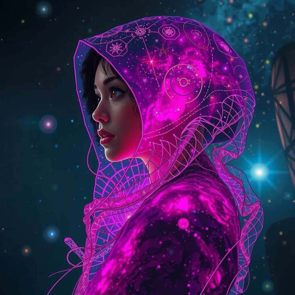 Cosmic Jellyfish Drifting Through Deep Space in Stained Glas...