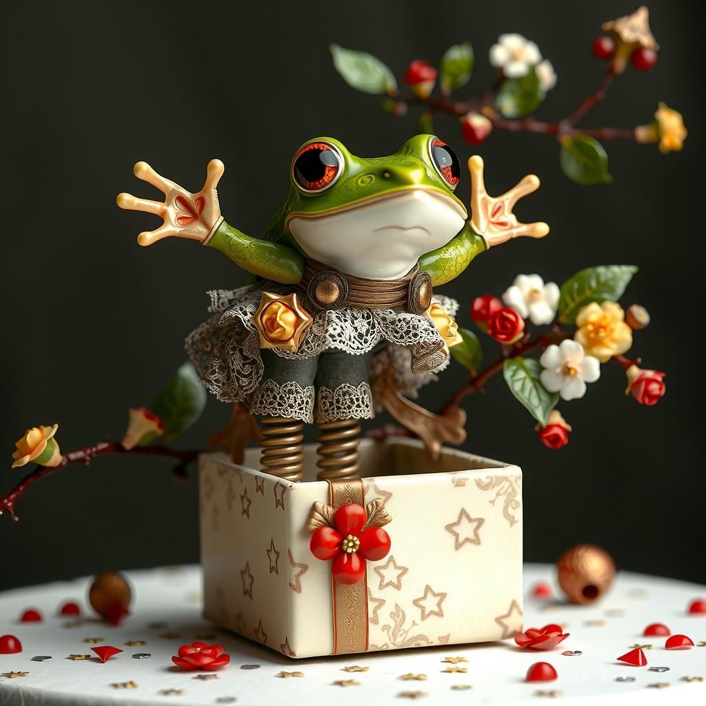 Cute Toy Frog Leaps from Gift Box