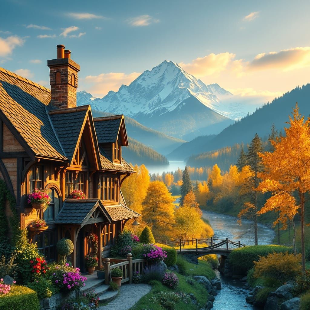 Whimsical English Cottage Inn in Hyperrealistic Wonder