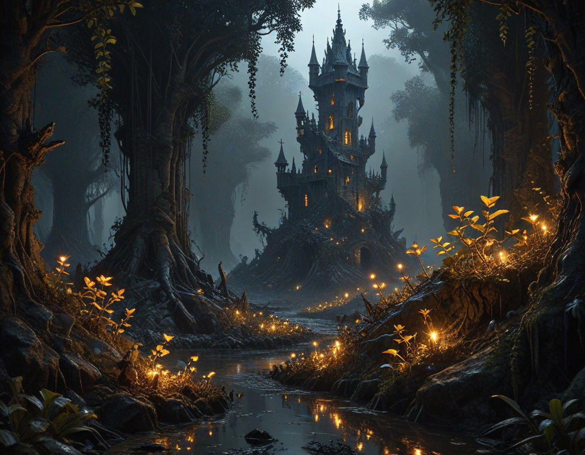 Gothic Castle Amidst Phantasmagorical Mangrove