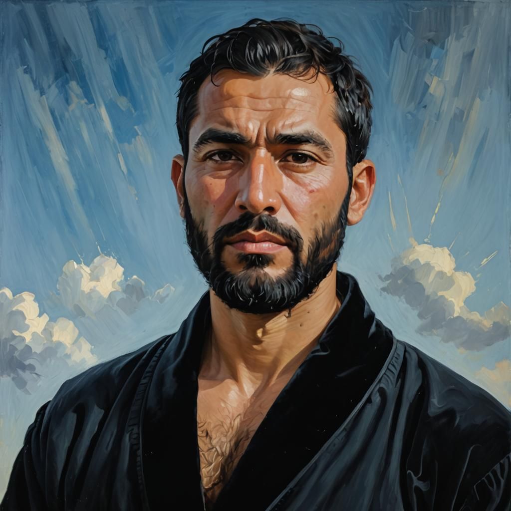 Neo-Impressionist Portrait of Man in Velvet Robe