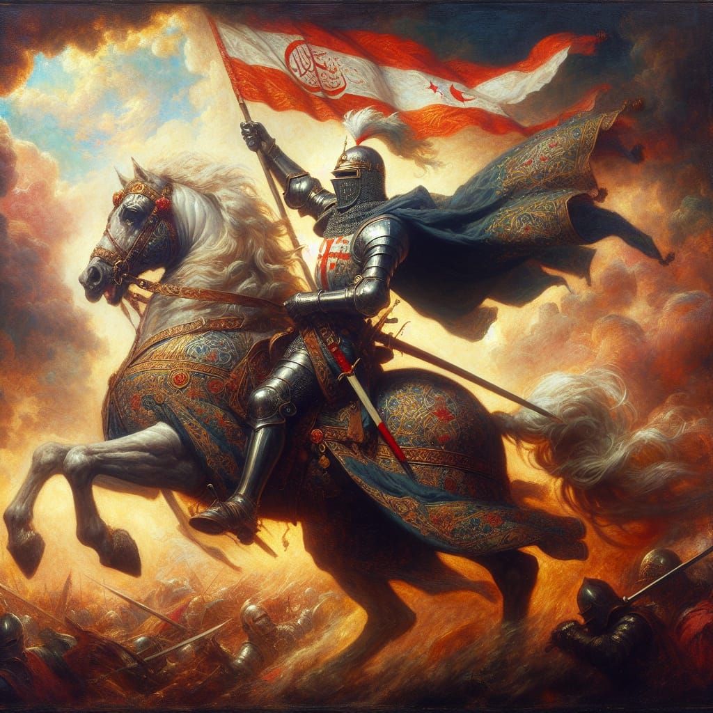 Gallant Knight on Horseback in Medieval Fantasy Style