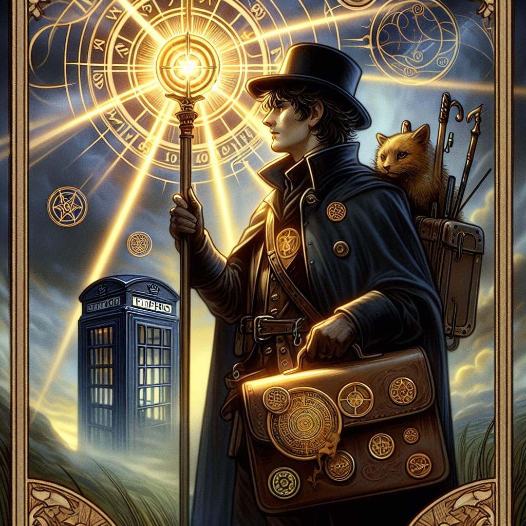 Knight of Cups Tarot Card with Glowing Staff