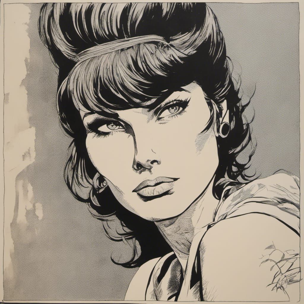 Detailed Color Ink Drawing of Modesty Blaise