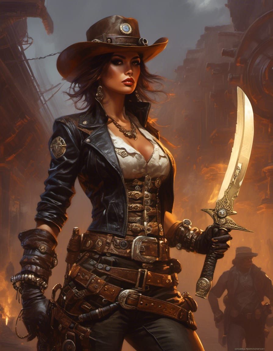Steampunk Wild West Knife Fighter in Dark Fantasy Style