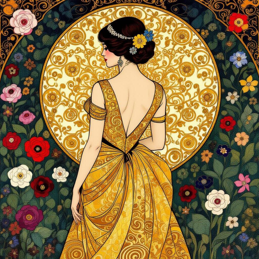 Woman in Gold Dress: A Klimt-Inspired Masterpiece