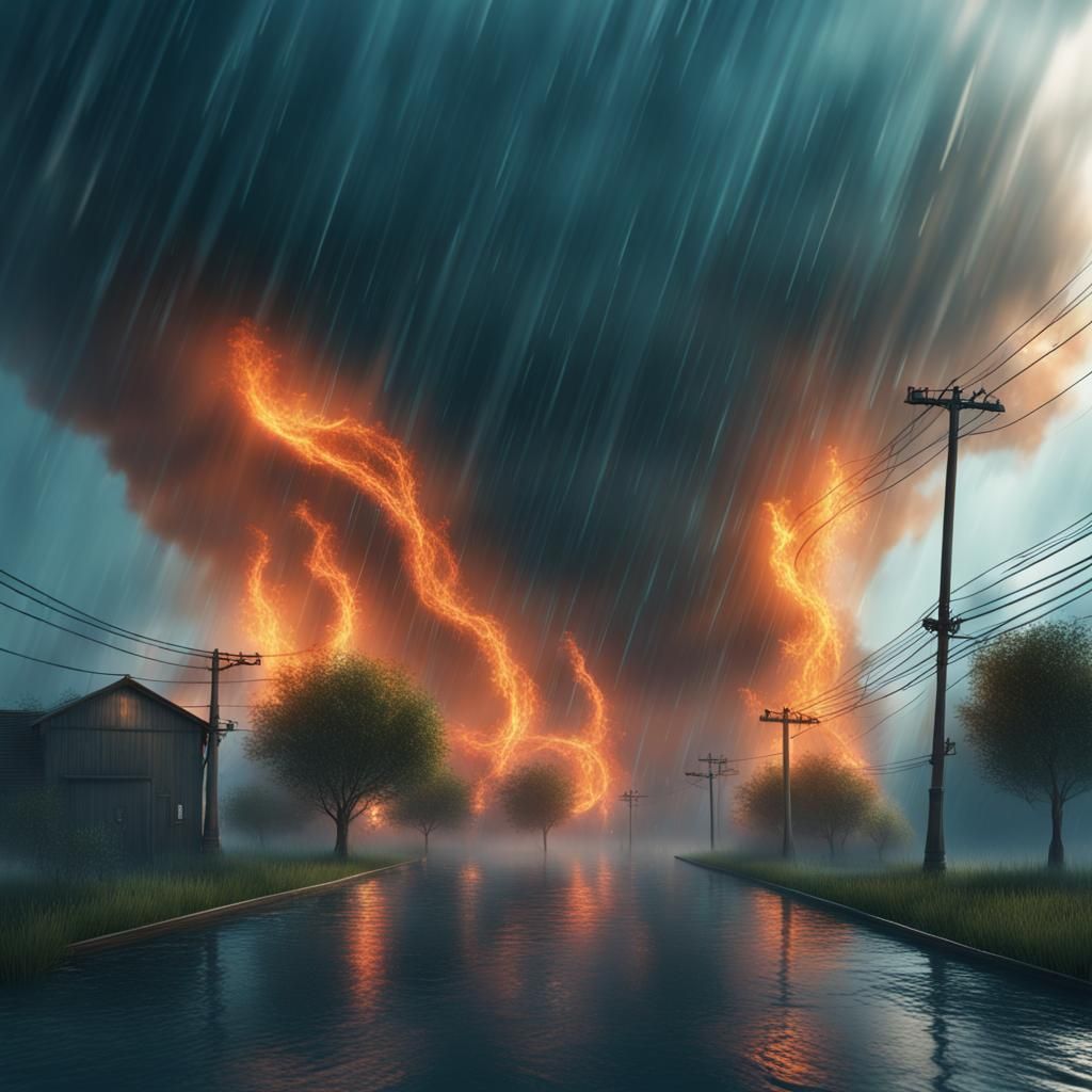 Fiery Rain Tornado: Detailed Matte Painting