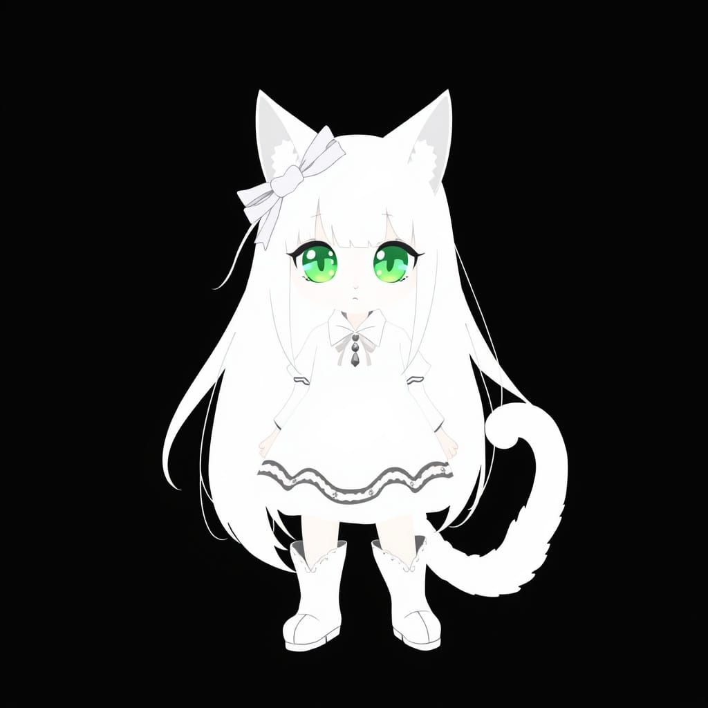 Adorable Anime Catgirl in White Silhouette, Matte Painting S...