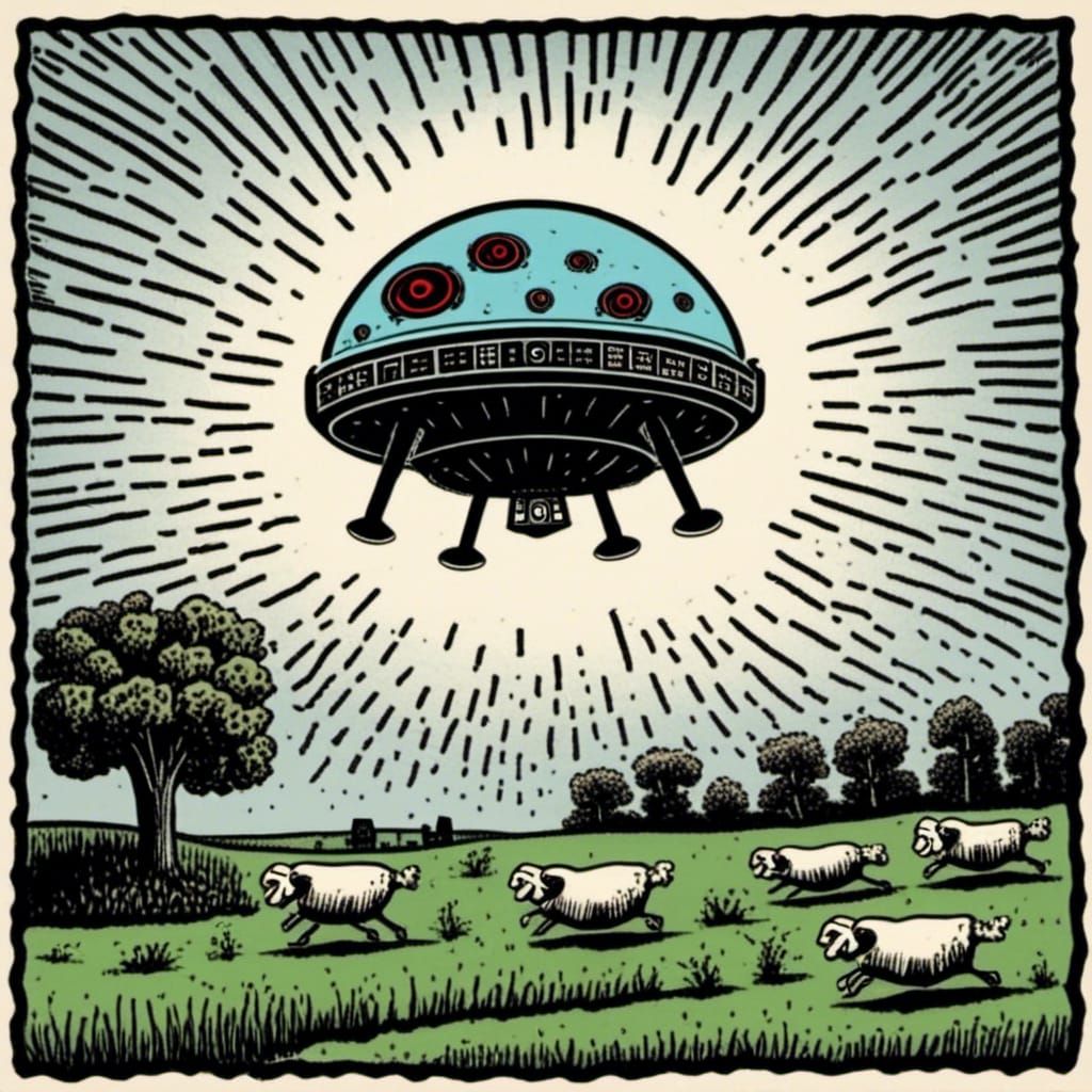 UFO Hovering Over Sheep Farm