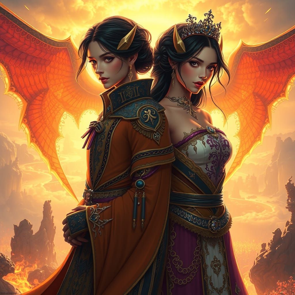 Fantasy Figures in Mystical Landscape