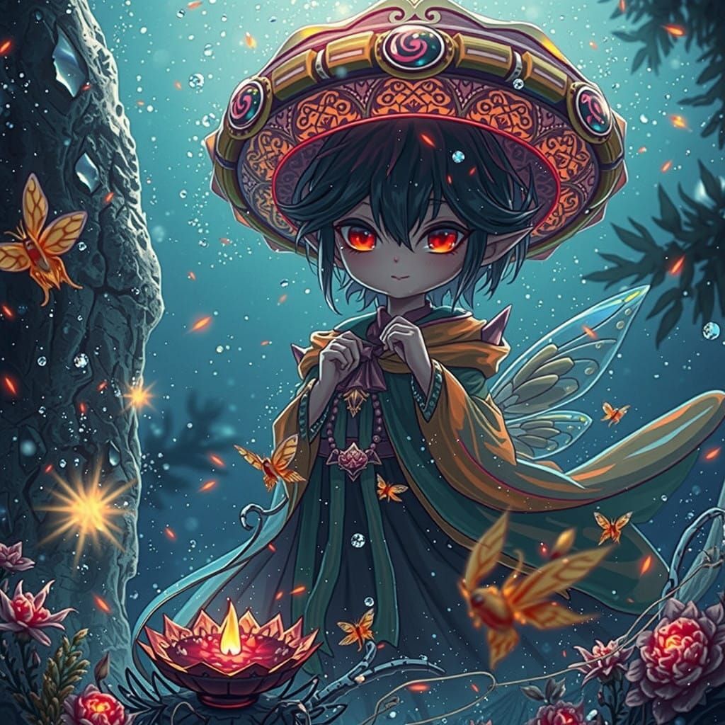 Enchanted Firefly in Whirling Vortex of Light