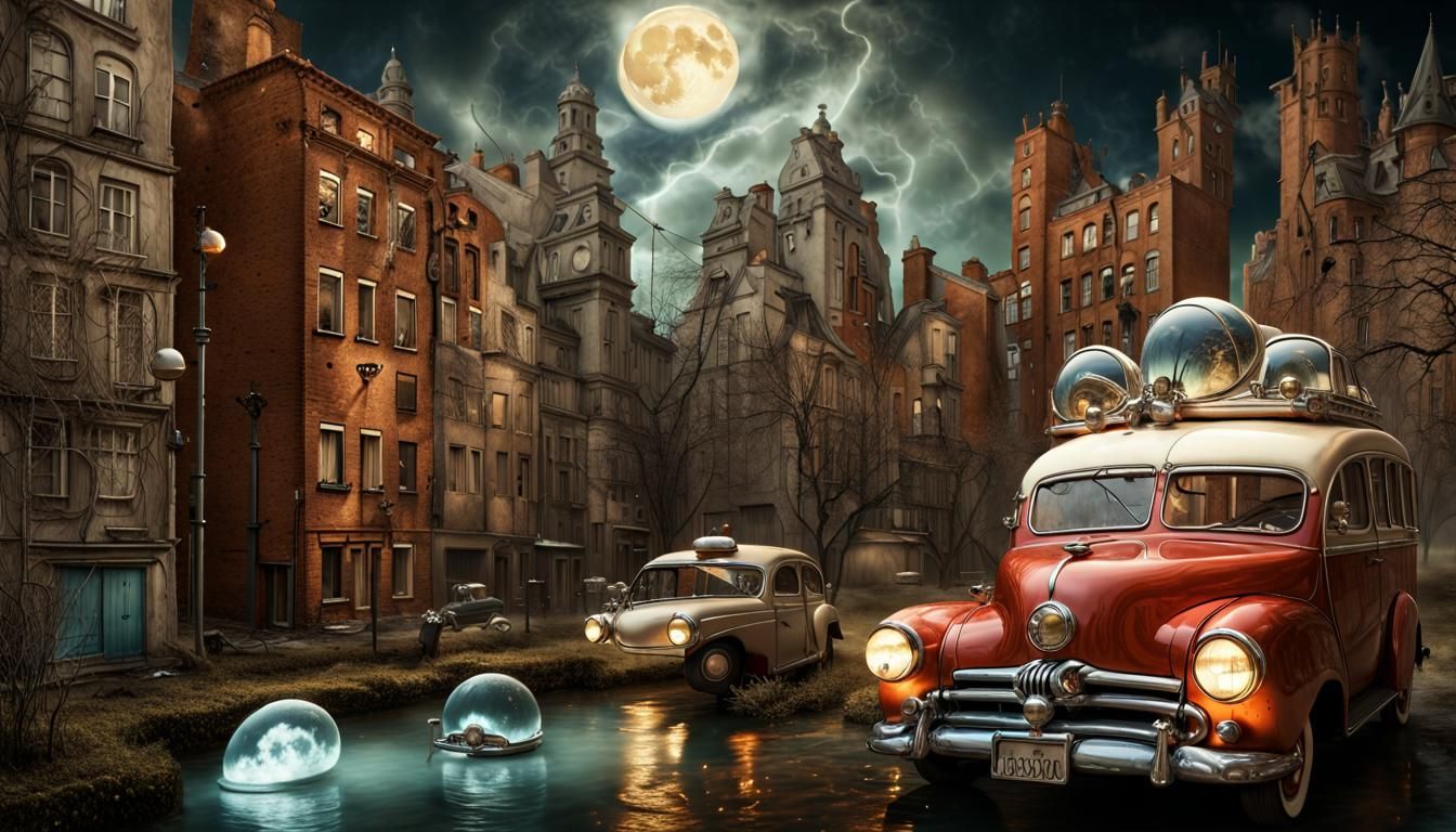 Magical Surrealist Vehicles in Ethereal Landscape