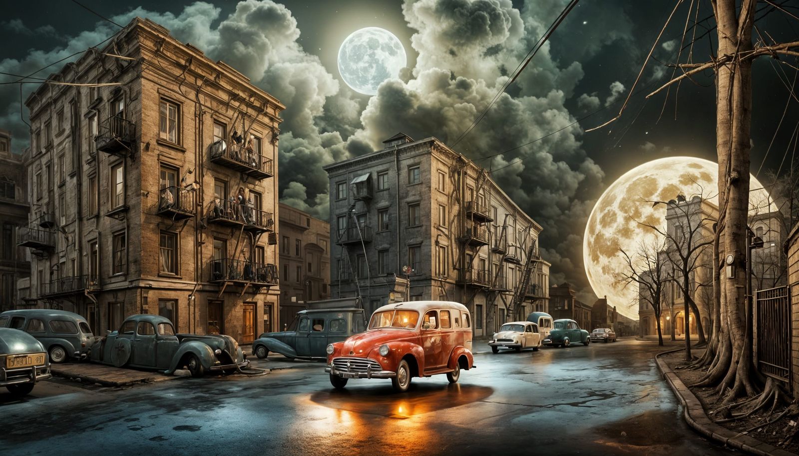 Surreal Moonlit Cityscape with Ethereal Elements
