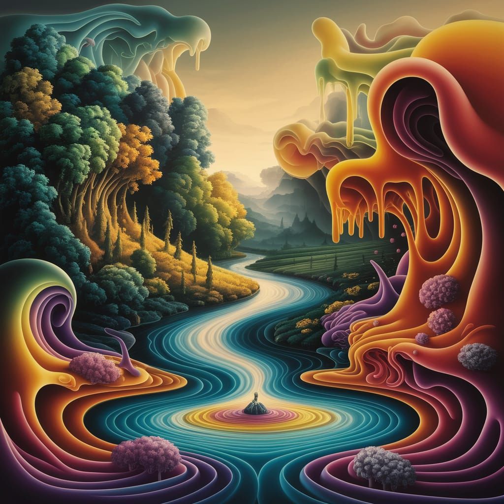 Dreamlike Forest Oasis Unfolds Amidst Dali-Inspired Surreali...