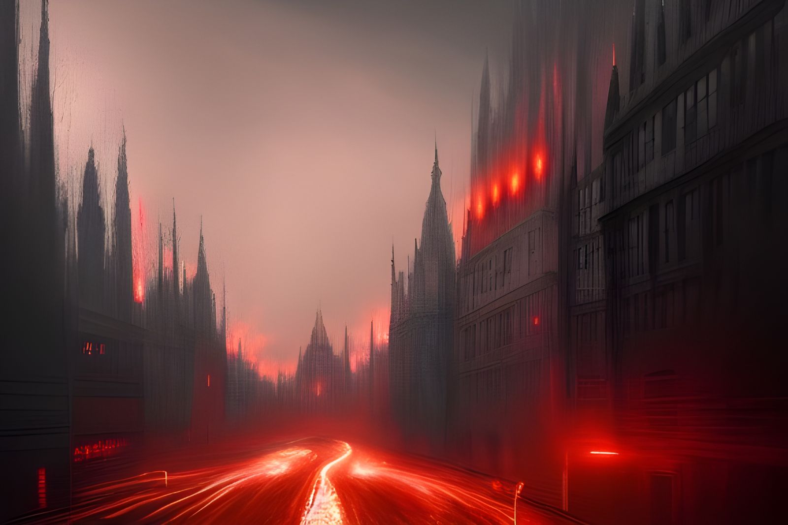 Surreal Ember God Over Fantasy Town