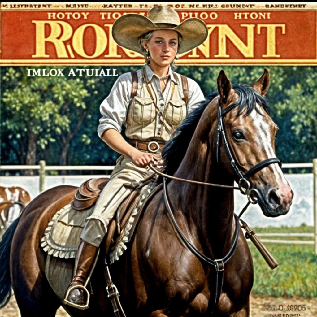 Cowgirl on Pinto Horse: Impressionistic Magazine Cover