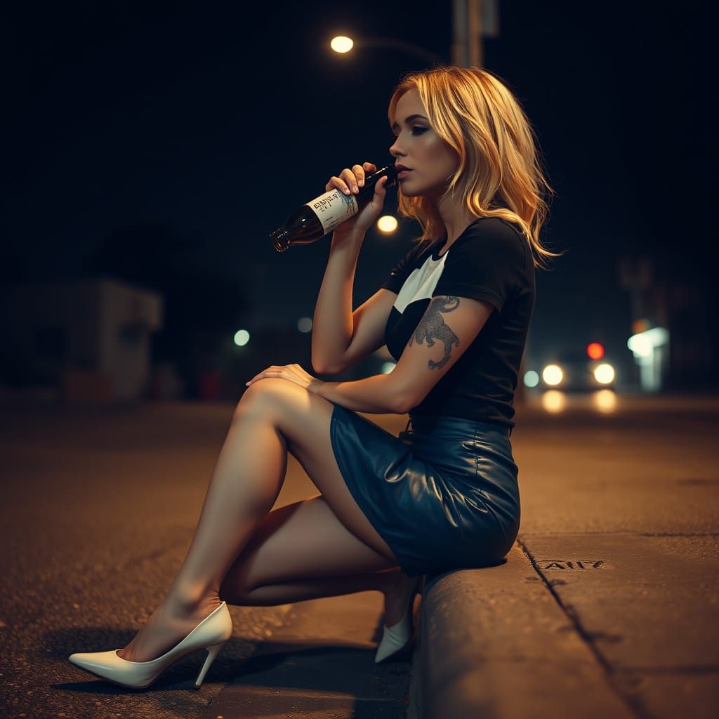 Gritty Cinematic Portrait of Woman at Night