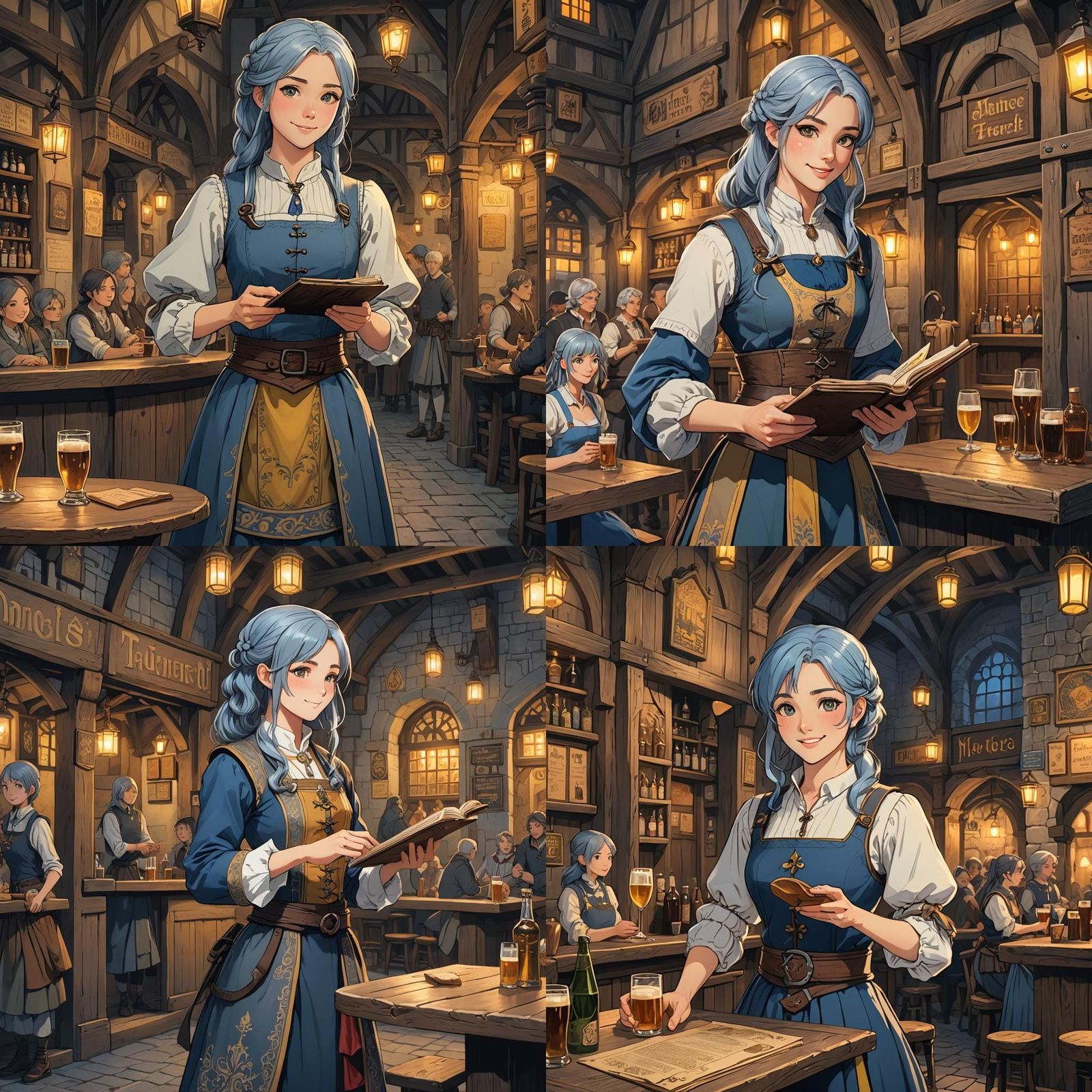Medieval Tavern Waitress at Dusk, Anime Style