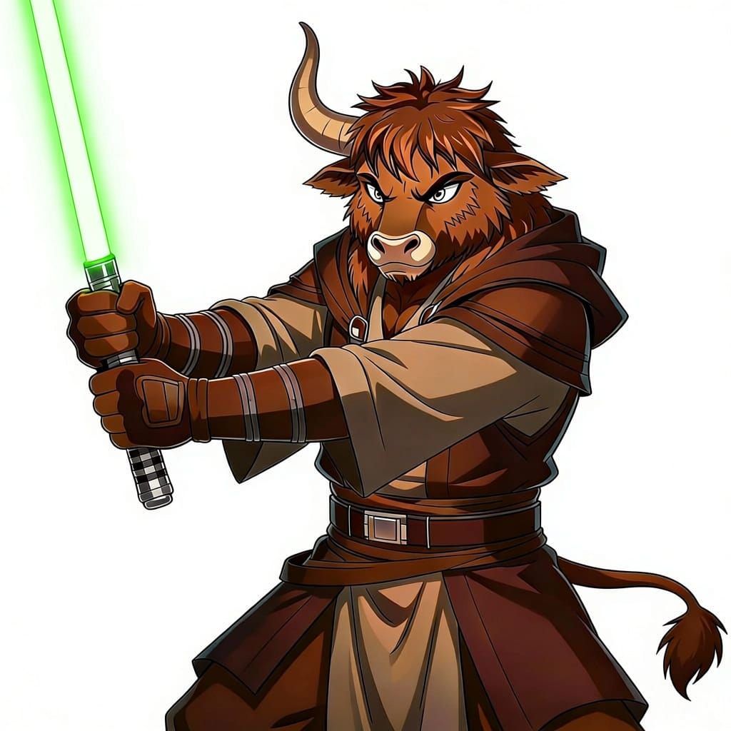 Stoic Minotaur Jedi with Orange Lightsaber