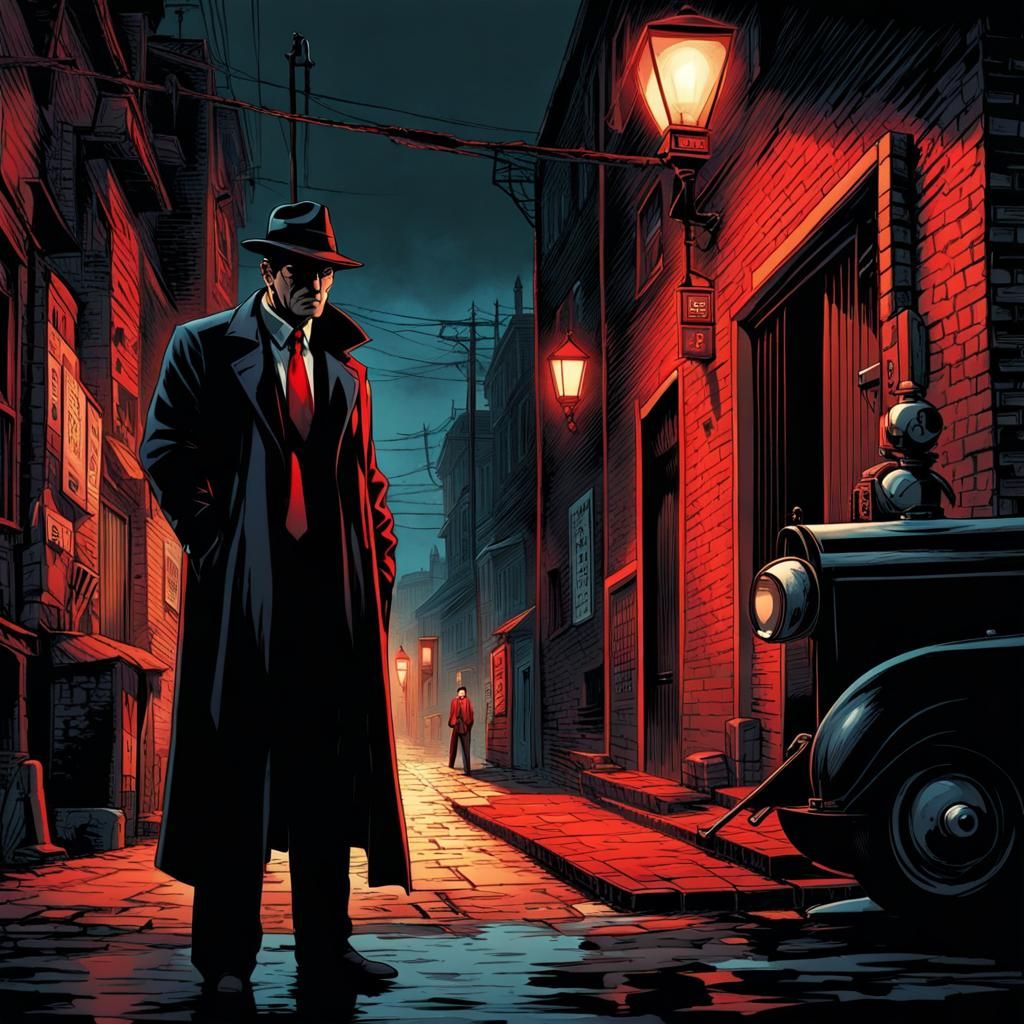 Noir Detective Solving Crime in Gloomy Alley