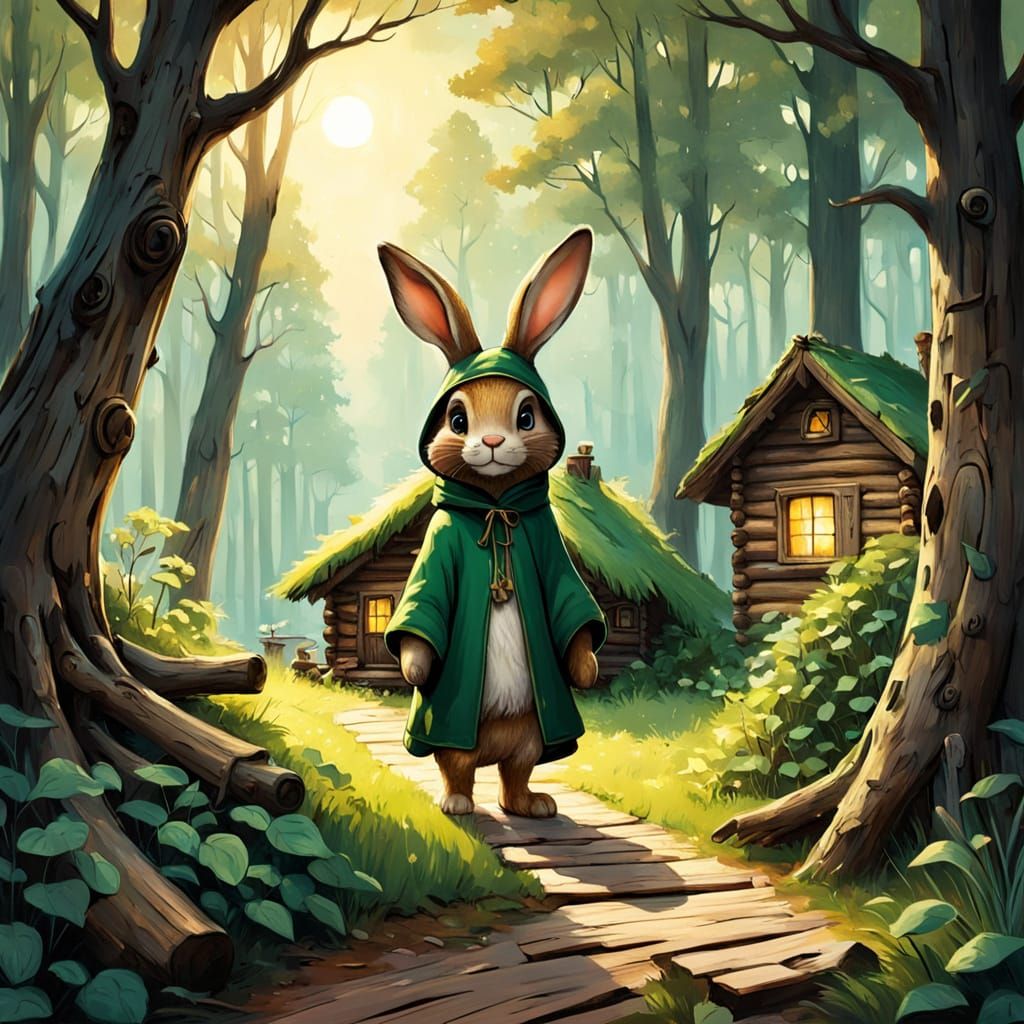 Whimsical Woodland Scene in Oil Painting Style