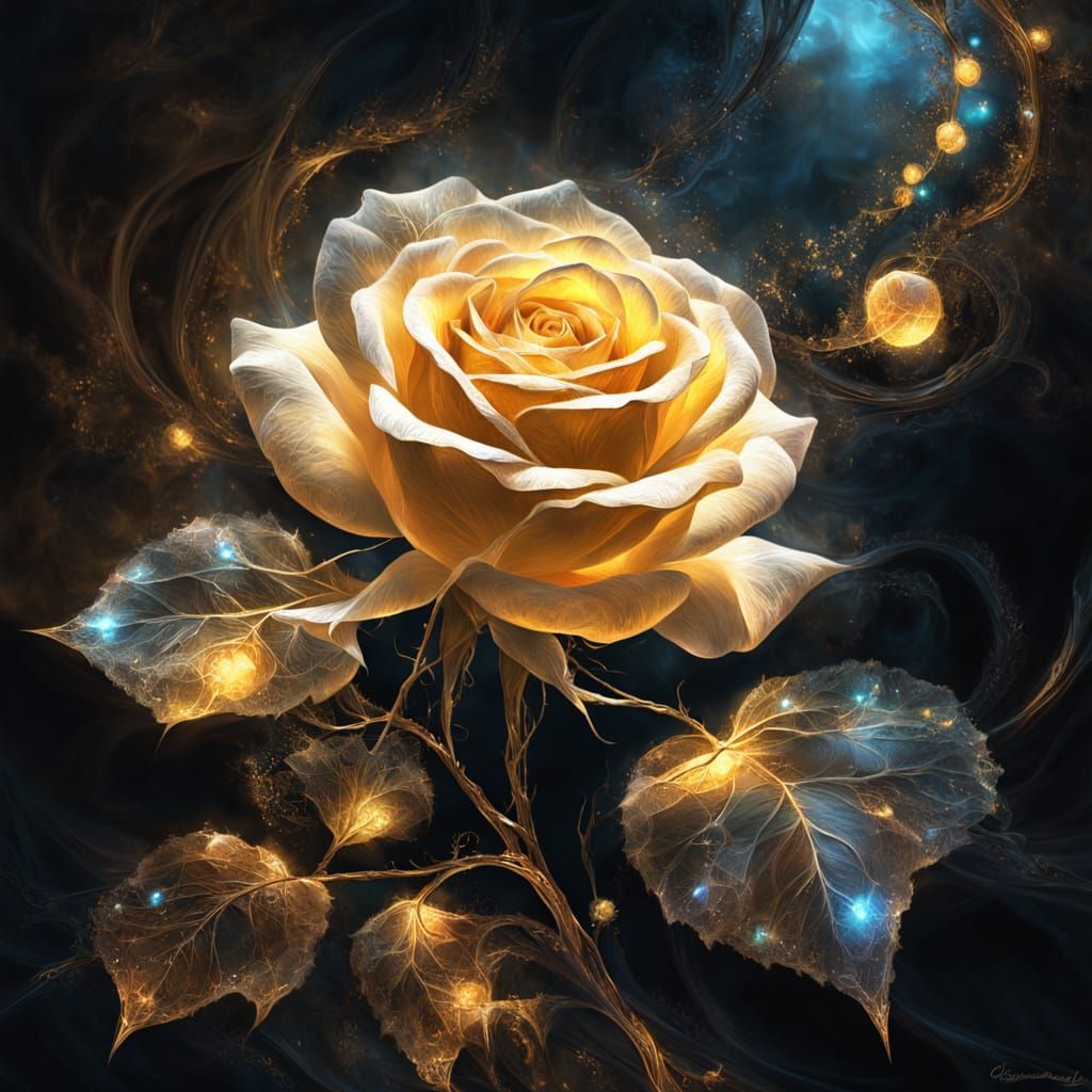 Enchanting Cracked Rose Glowing With Golden Light