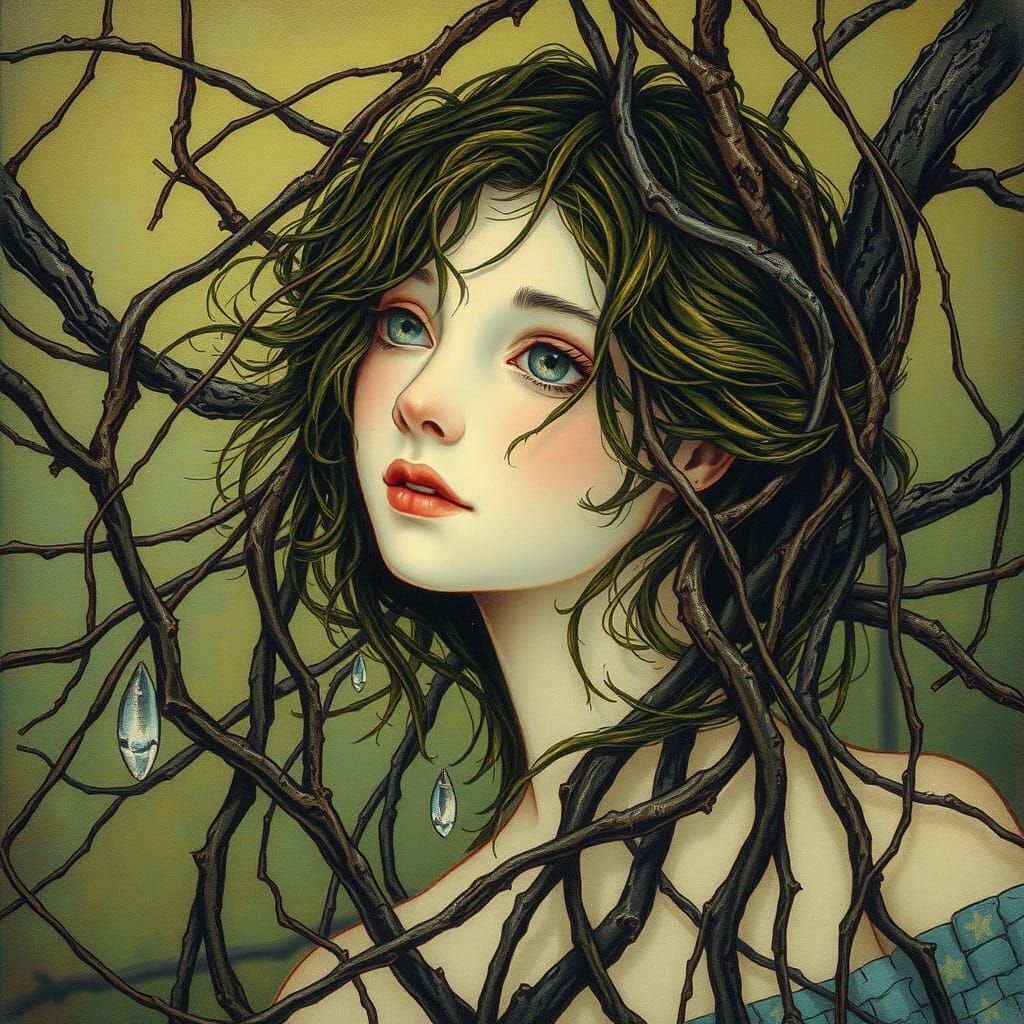 Face of a fairy with branches