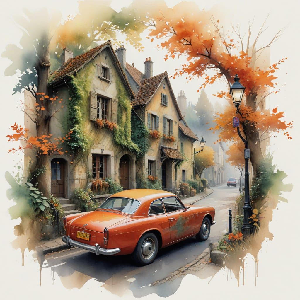 Timeless European Village Scene in Autumnal Splendor