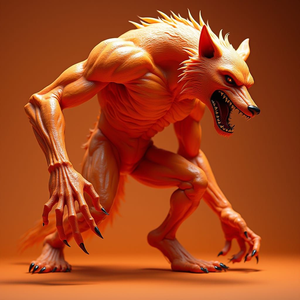 Retro-Futuristic Neon Werewolf Action Figure