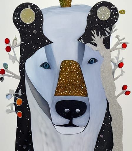 Polar Bear King in Magic Forest Collage