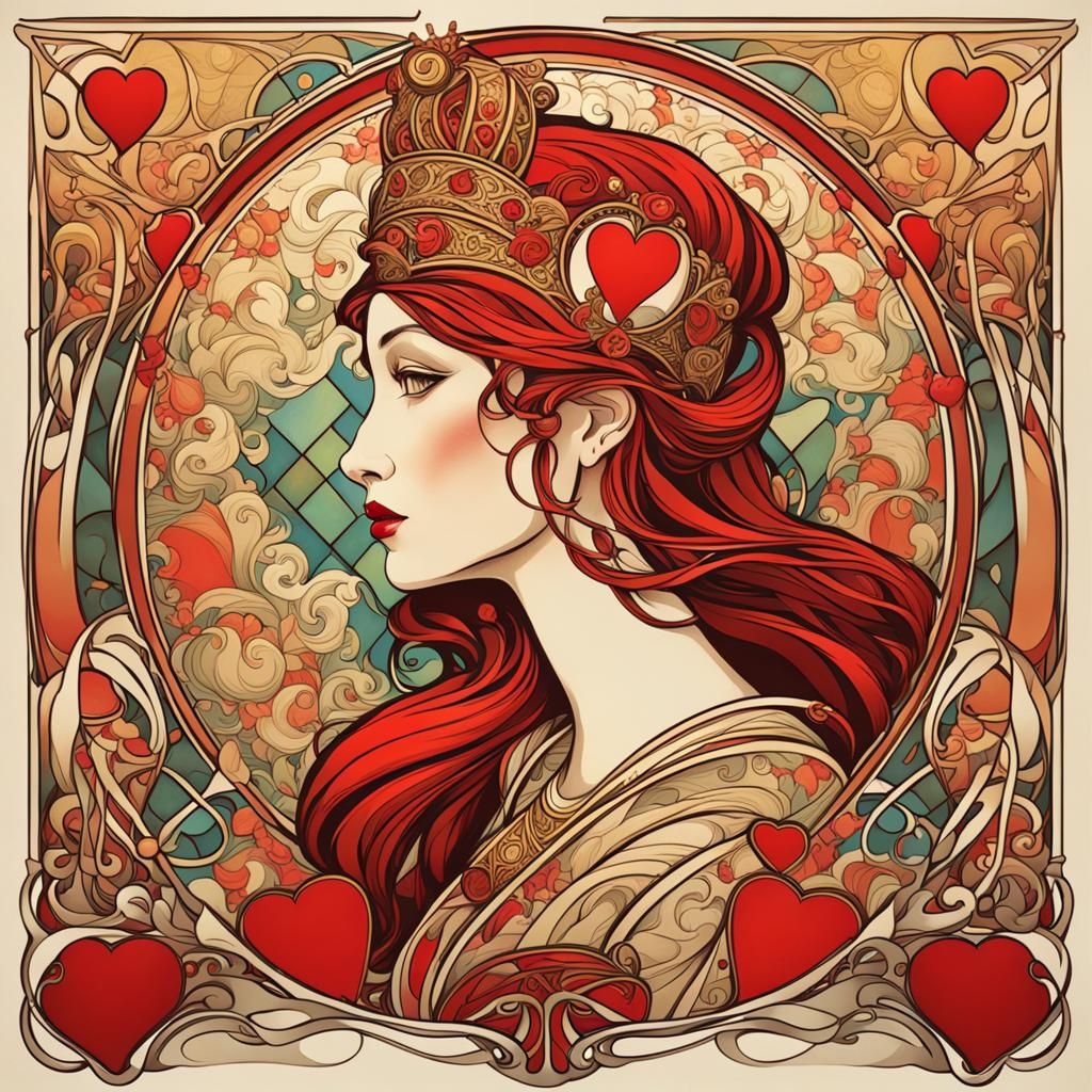 Art Nouveau Queen of Hearts: Mucha Style