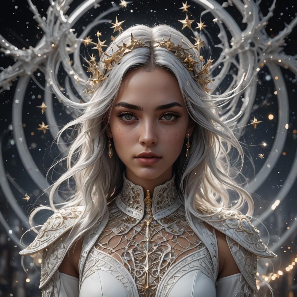 Hyperrealistic Portrait of a Young Woman with White Hair