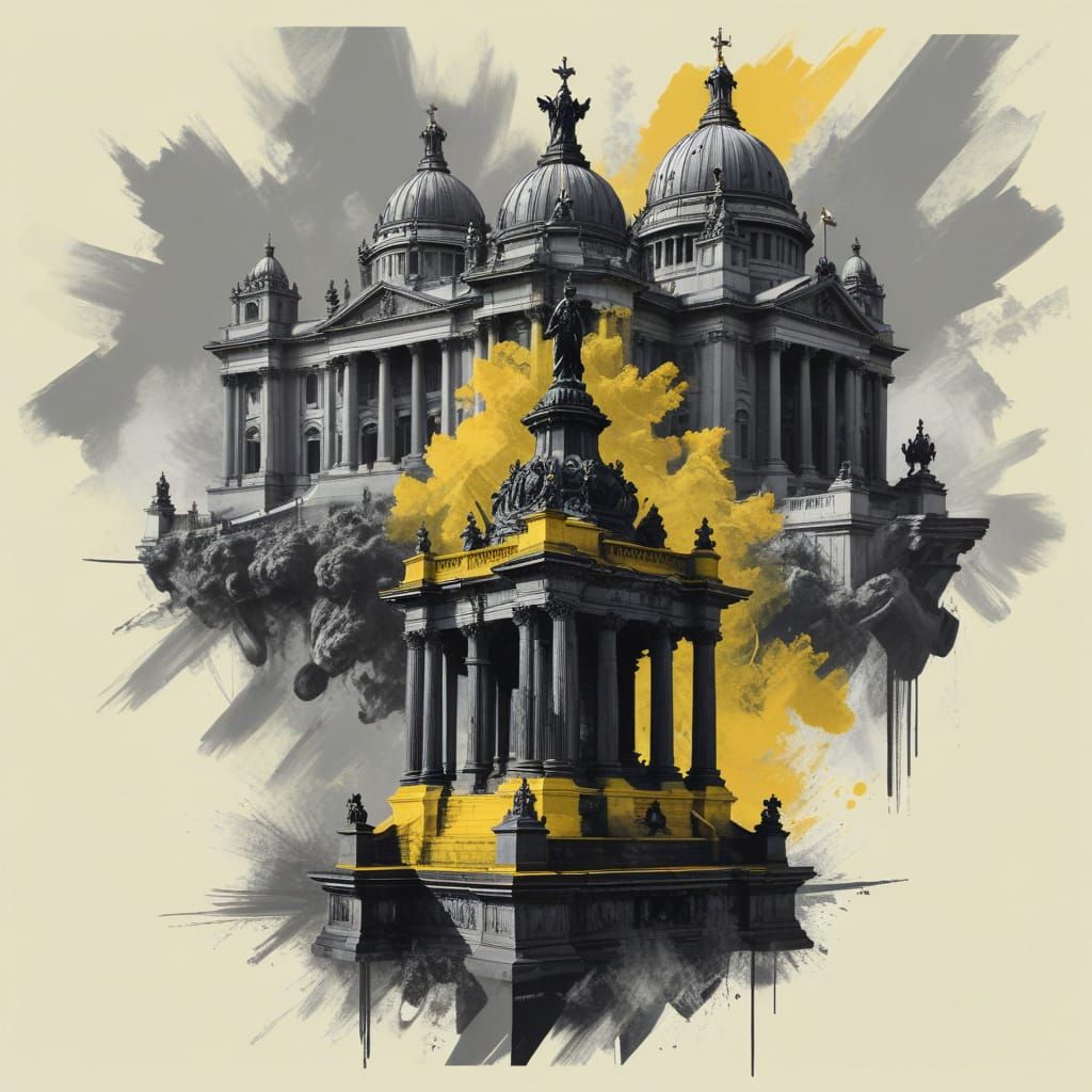 Memorial in Glitch Art Charcoal and Yellow Hues