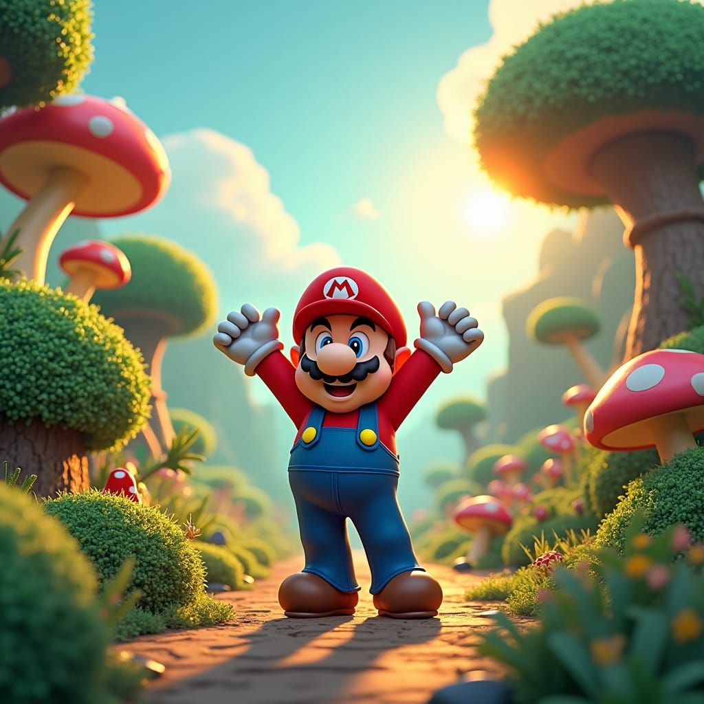 Mario's Triumphant Joy in Mushroom Kingdom