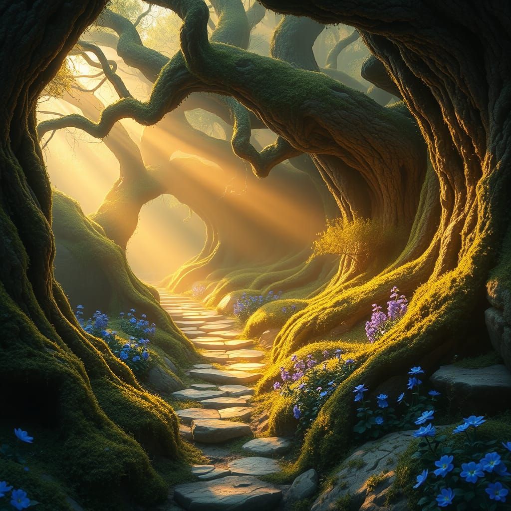 Mystical Grove Bathed in Golden Light