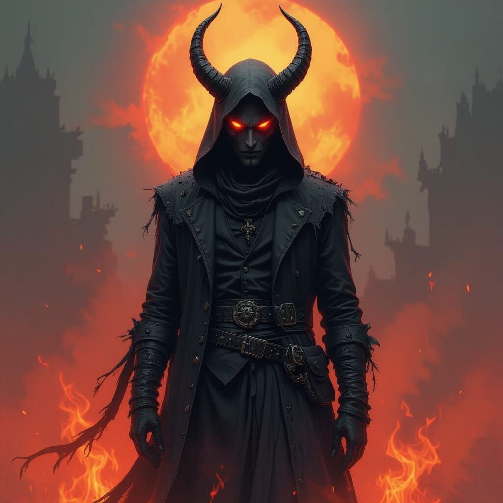 Demonic Figure in Flames: A Gothic Vision