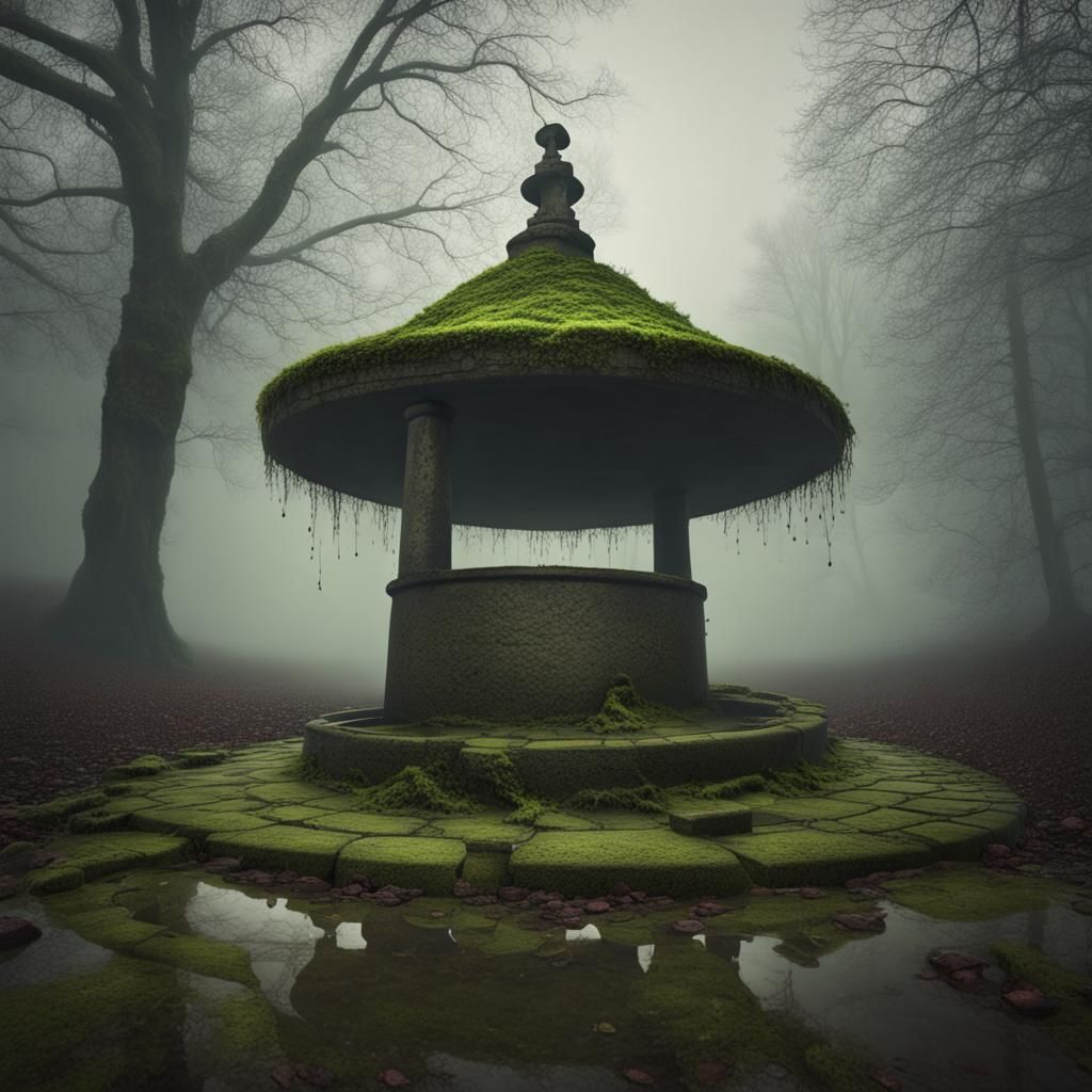 Eerie Abandoned Well in Foggy Horror Scene