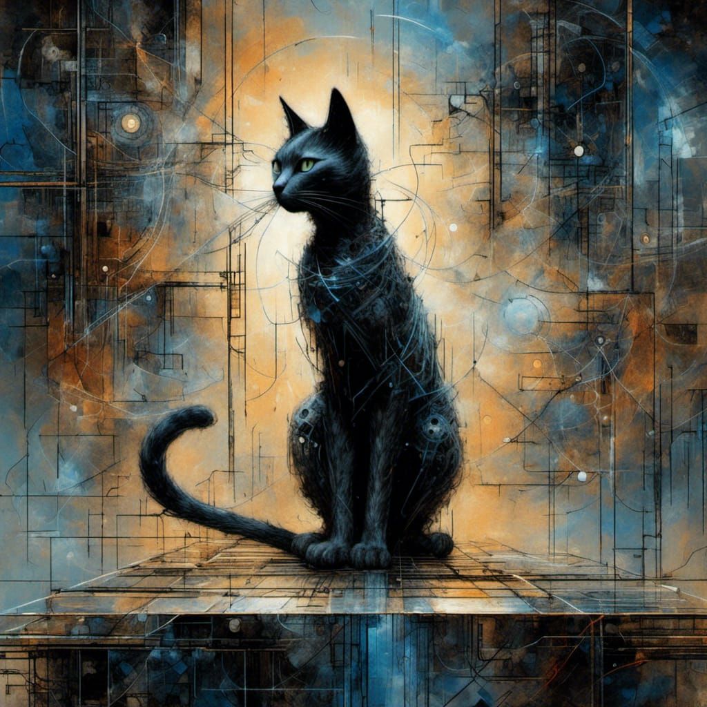 Sleek Glowing Cat on Pedestal in Futuristic Style