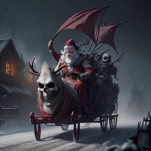Evil Santa Delivers Skulls: Dark Fantasy Concept Art