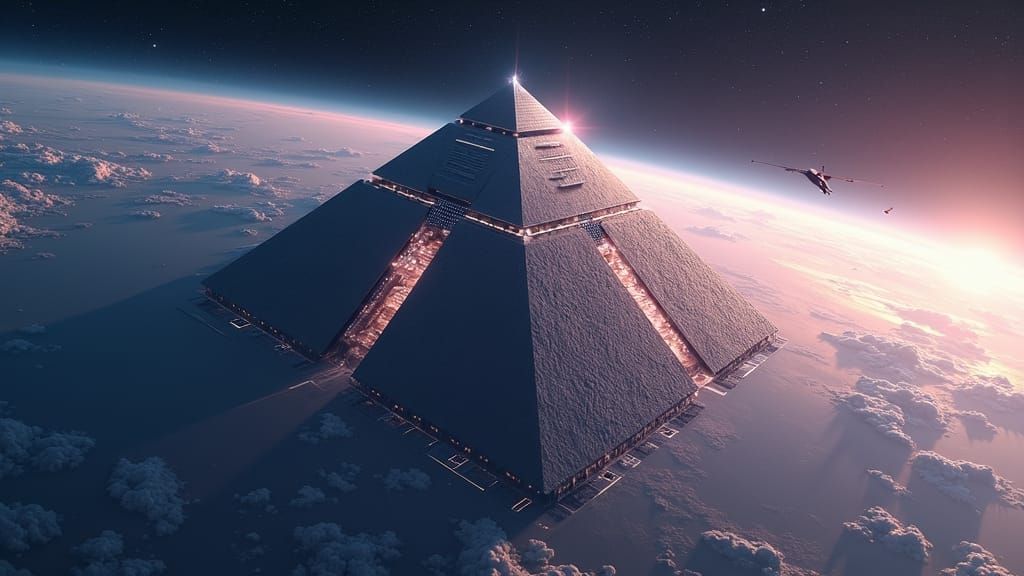 Gigantic Pyramid Space Elevator Pierces Atmosphere